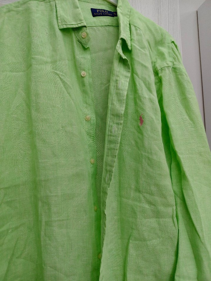 Yeşil Keten Erkek Uzun Kollu Gömlek - Görsel 2