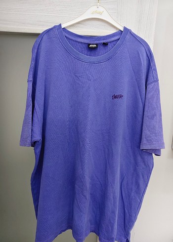 Erkek Mor Keten Kısa Kollu Salaş Tişört - Görsel 2