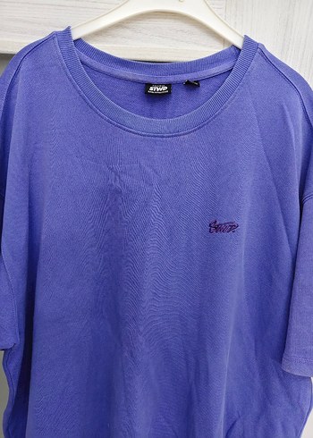 Erkek Mor Keten Kısa Kollu Salaş Tişört - Görsel 3