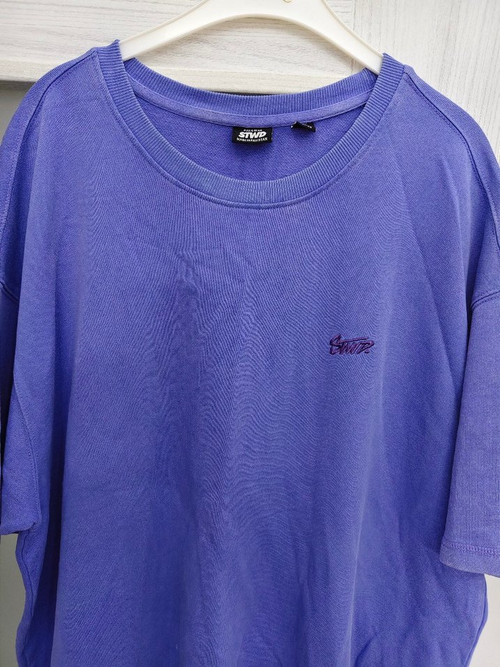 Erkek Mor Keten Kısa Kollu Salaş Tişört - Görsel 3