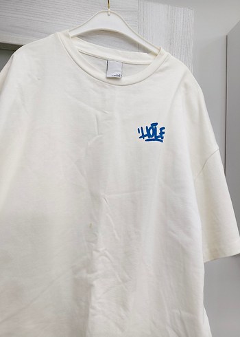 Beyaz Baskılı Oversize Erkek Tişört - Görsel 2