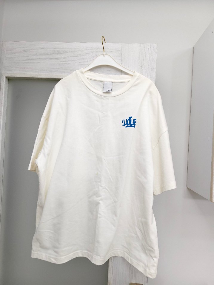 Beyaz Baskılı Oversize Erkek Tişört - Görsel 3