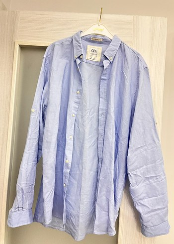 Erkek Mavi Keten Gömlek - Görsel 2