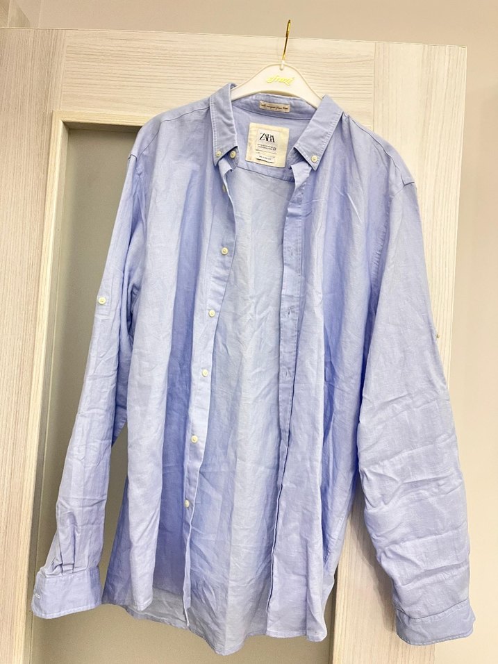 Erkek Mavi Keten Gömlek - Görsel 2