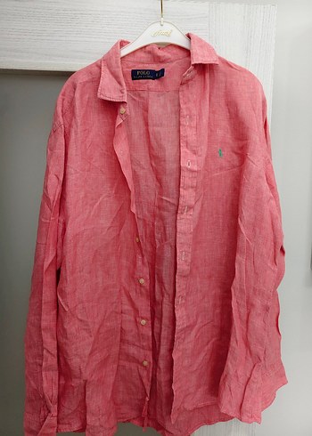 Pembe Keten Erkek Gömlek, Uzun Kollu, Düğmeli - Görsel 4