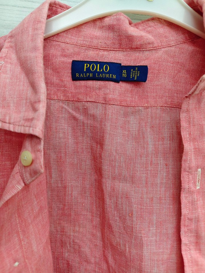 Pembe Keten Erkek Gömlek, Uzun Kollu, Düğmeli - Görsel 3