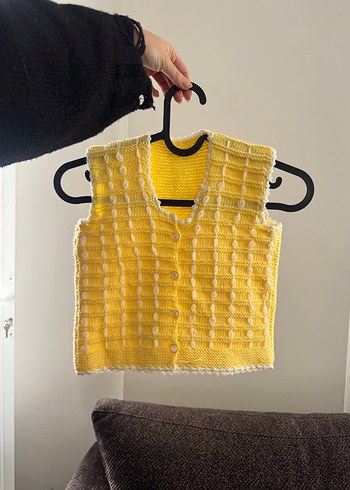 Sarı Bohem Örgü Kız Yeleği - Görsel 2