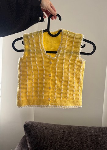 Sarı Bohem Örgü Kız Yeleği - Görsel 3