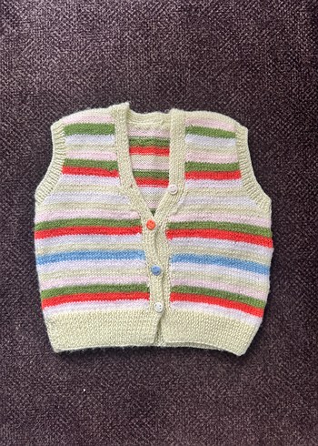 Çok Renkli Kız Çocuk V Yaka Triko Yelek - Görsel 4