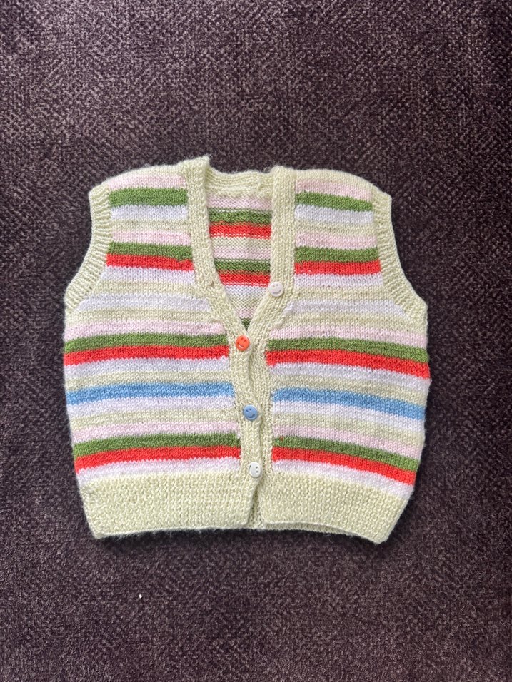 Çok Renkli Kız Çocuk V Yaka Triko Yelek - Görsel 4