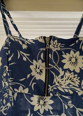 Yazlık Desenli Lacivert Uzun Kadın Elbise - Görsel 2