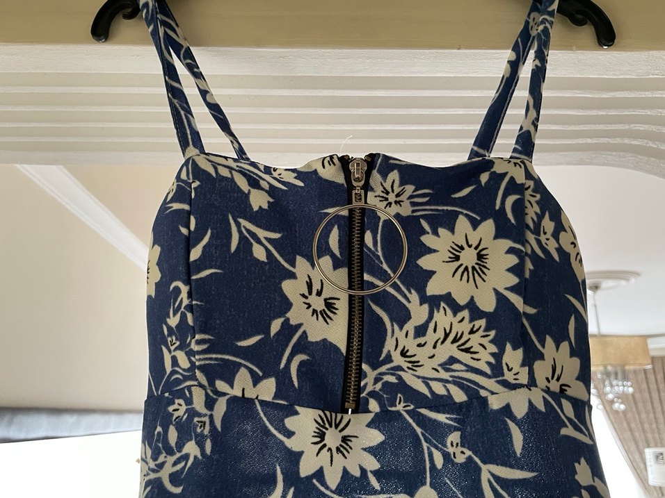 Yazlık Desenli Lacivert Uzun Kadın Elbise - Görsel 2