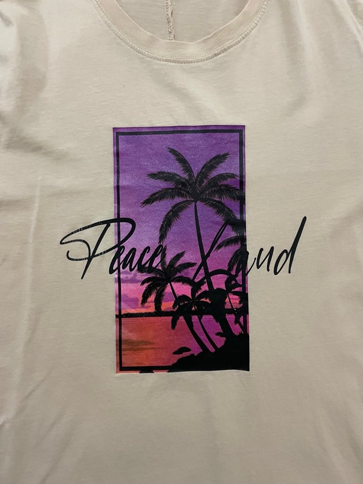 Bej Pamuklu Baskılı Erkek/Kadın Tişört - Görsel 3