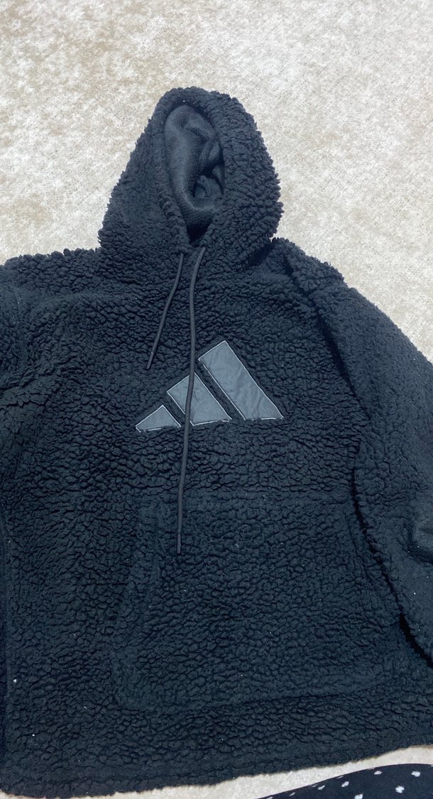 Siyah Kapüşonlu Kadın Peluş Kış Ceketi - Görsel 2