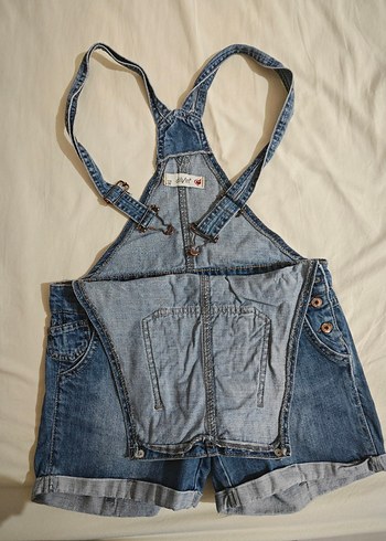 Mavi Kot Askılı Şort Tulum - Görsel 3