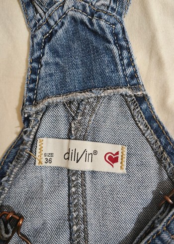 Mavi Kot Askılı Şort Tulum - Görsel 4