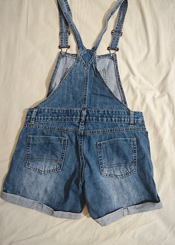 Mavi Kot Askılı Şort Tulum - Görsel 2