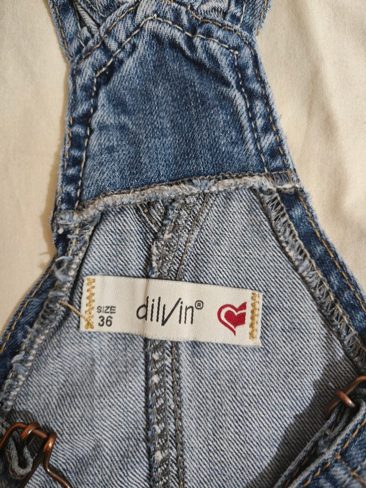 Mavi Kot Askılı Şort Tulum - Görsel 4