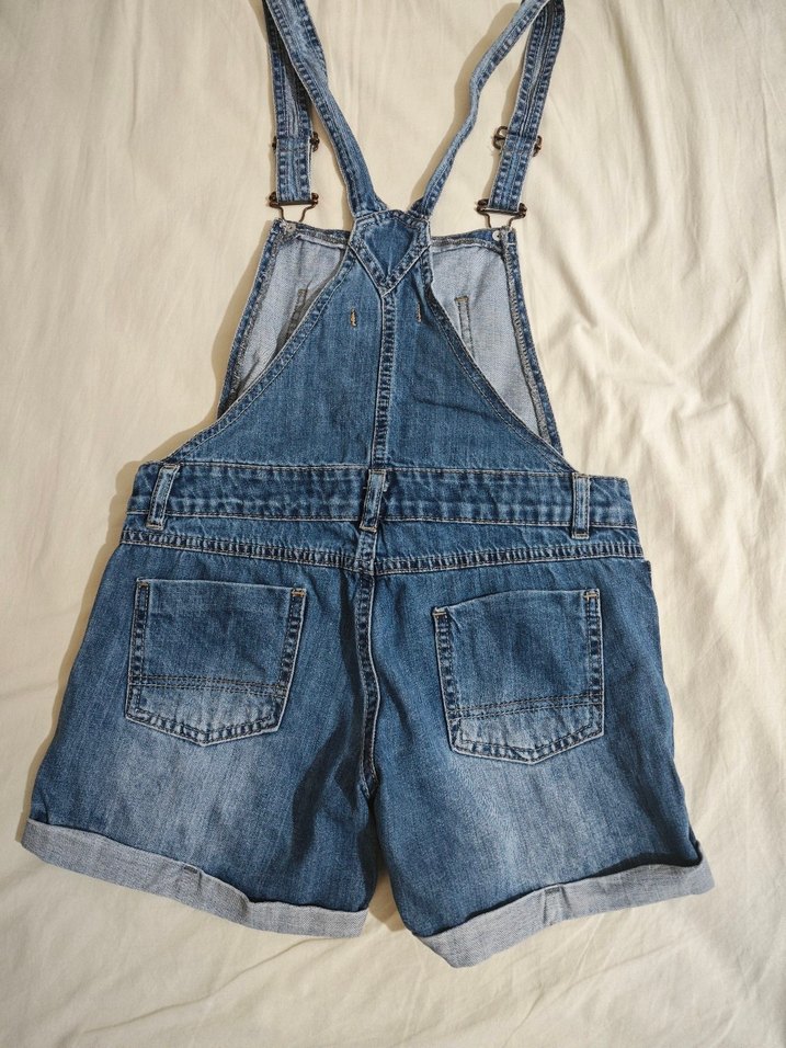 Mavi Kot Askılı Şort Tulum - Görsel 2