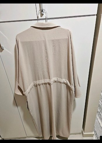 Bej Uzun Kesim Keten Kadın Kaban - Görsel 3