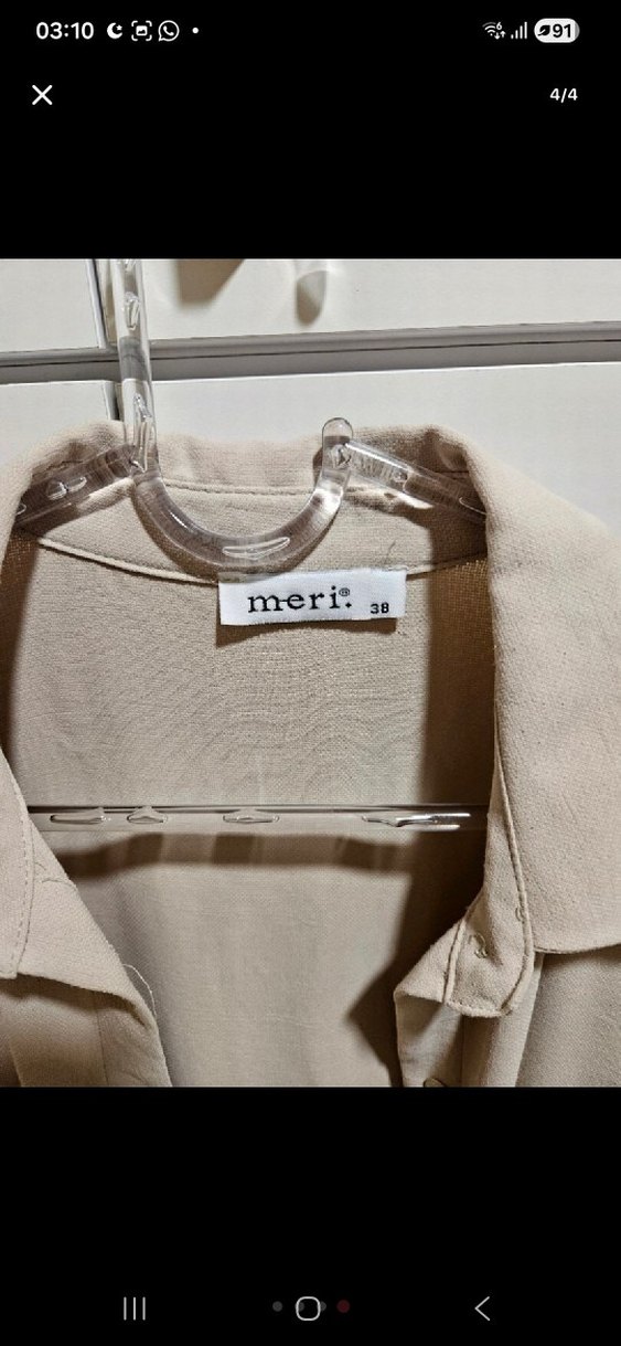 Bej Uzun Kesim Keten Kadın Kaban - Görsel 4