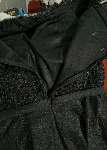 Uzun Siyah Straplez Gotik Abiye Elbise - Görsel 6