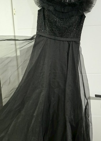 Uzun Siyah Straplez Gotik Abiye Elbise - Görsel 4