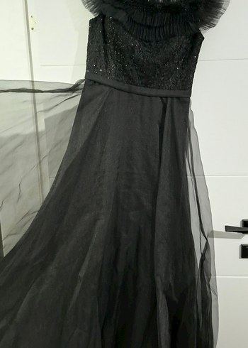 Uzun Siyah Straplez Gotik Abiye Elbise - Görsel 3