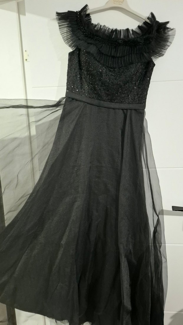 Uzun Siyah Straplez Gotik Abiye Elbise - Görsel 4