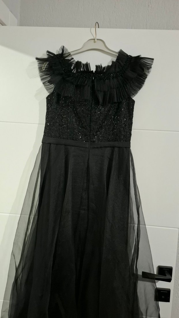 Uzun Siyah Straplez Gotik Abiye Elbise - Görsel 5