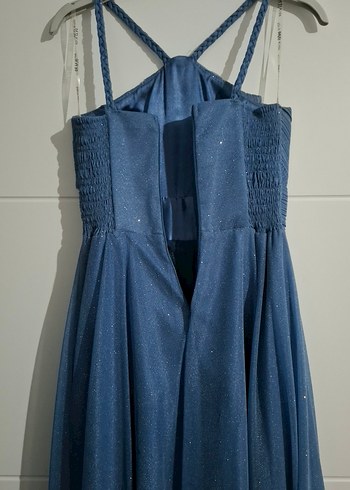 Lacivert Uzun Drapeli Abiye Elbise - Görsel 4