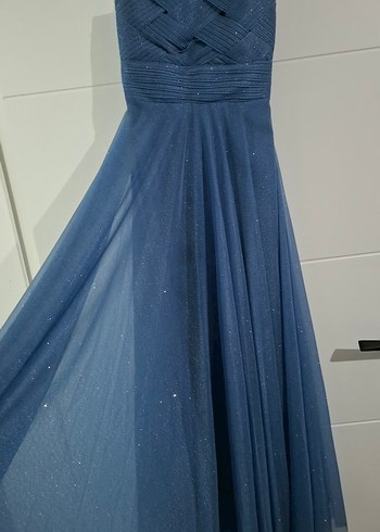 Lacivert Uzun Drapeli Abiye Elbise - Görsel 2