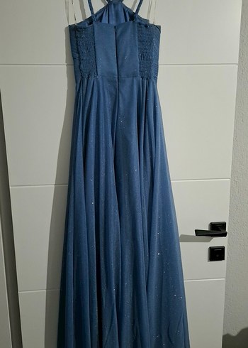 Lacivert Uzun Drapeli Abiye Elbise - Görsel 3