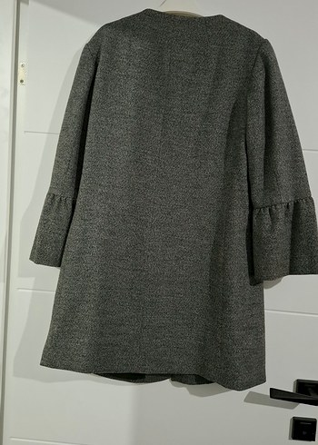 Gri Kadın Midi Boy Düğmeli Kaban - Görsel 4