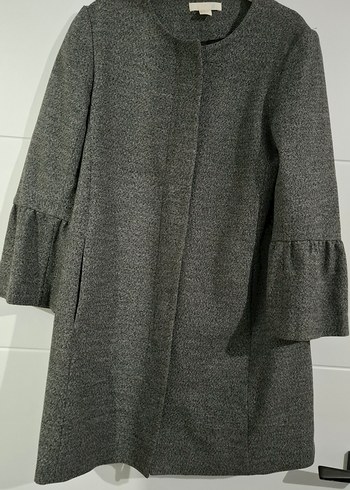 Gri Kadın Midi Boy Düğmeli Kaban - Görsel 3