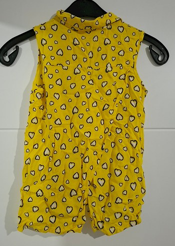 Sarı Kalp Desenli Kız Çocuk Düğmeli Yelek - Görsel 6