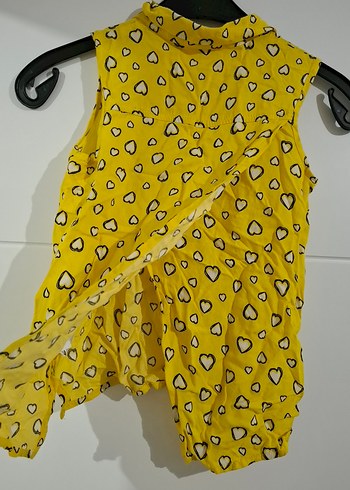 Sarı Kalp Desenli Kız Çocuk Düğmeli Yelek - Görsel 7