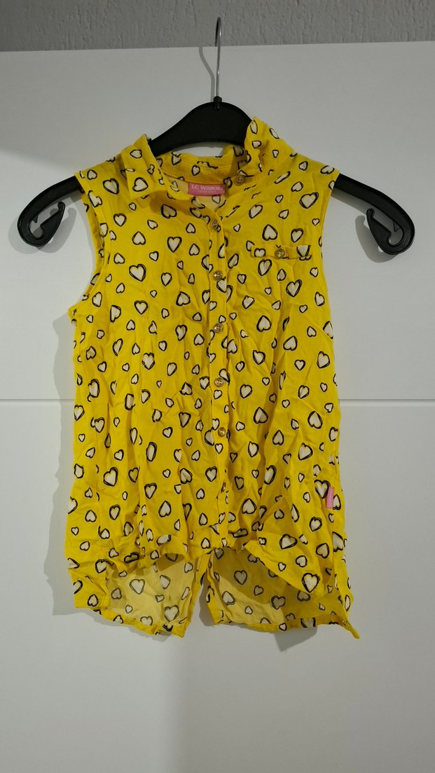 Sarı Kalp Desenli Kız Çocuk Düğmeli Yelek - Görsel 4