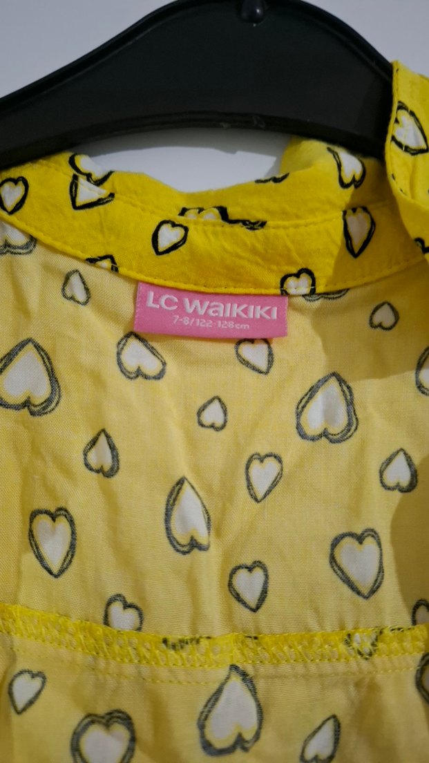 Sarı Kalp Desenli Kız Çocuk Düğmeli Yelek - Görsel 3