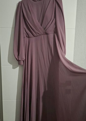 Mor Uzun Kollu Drapeli Kadın Elbise - Görsel 2