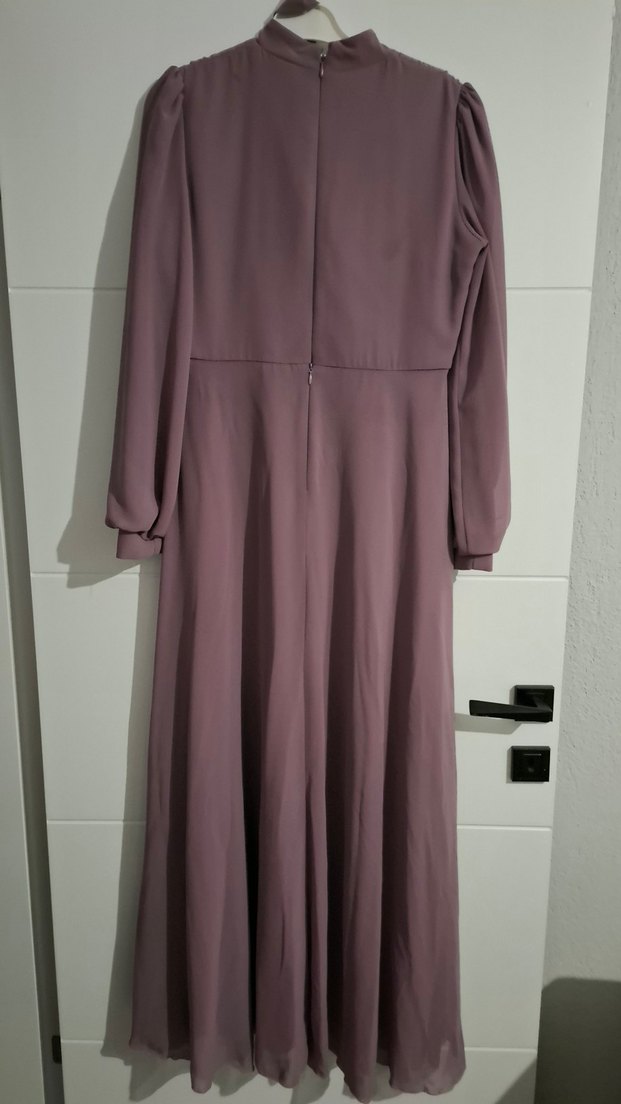 Mor Uzun Kollu Drapeli Kadın Elbise - Görsel 3