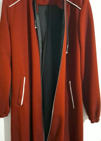 Bordo Fermuarlı Uzun Kadın Kaban - Görsel 2