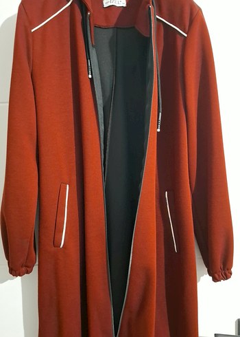 Bordo Fermuarlı Uzun Kadın Kaban - Görsel 3