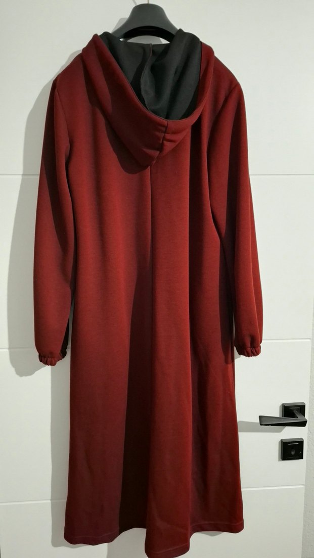 Bordo Fermuarlı Uzun Kadın Kaban - Görsel 4