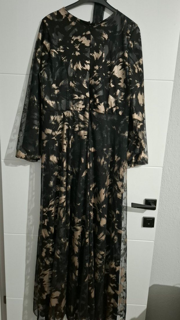 Uzun Kol Siyah Batik Desenli Salaş Abiye - Görsel 4