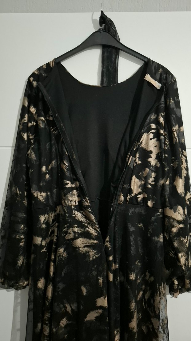 Uzun Kol Siyah Batik Desenli Salaş Abiye - Görsel 5