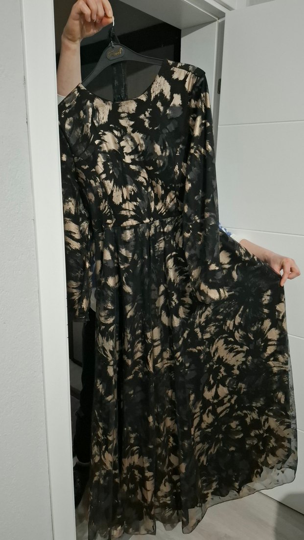 Uzun Kol Siyah Batik Desenli Salaş Abiye - Görsel 2