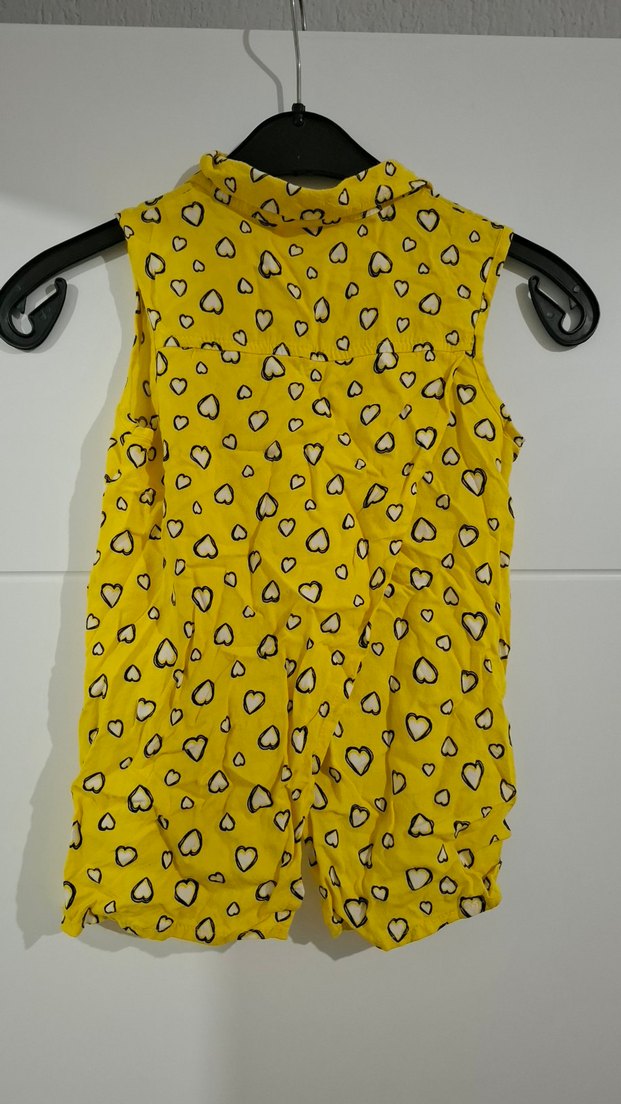 Sarı Kalp Desenli Kolsuz Kız Bluzu - Görsel 3