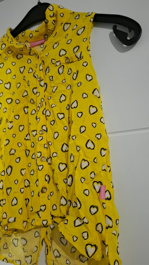 Sarı Kalp Desenli Kolsuz Kız Bluzu - Görsel 5