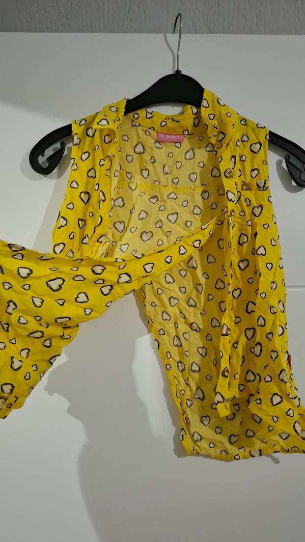 Sarı Kalp Desenli Kolsuz Kız Bluzu - Görsel 4